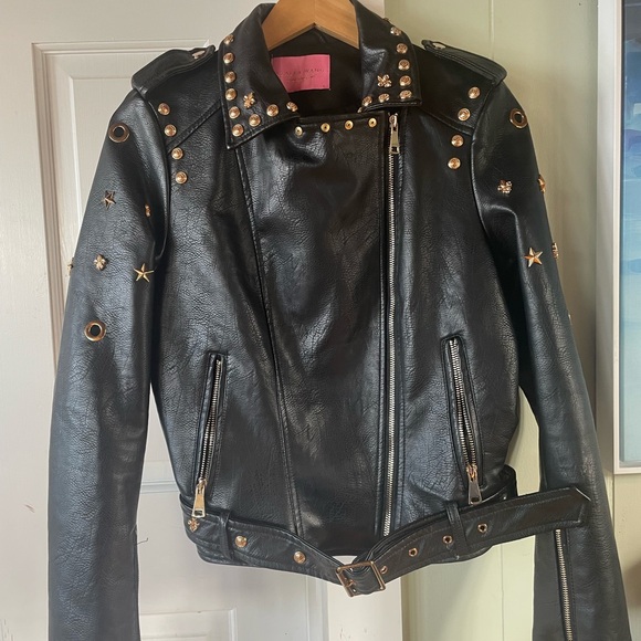 Azalea Wang Studded Black Moto Jacket Large EUC - Picture 2 of 14